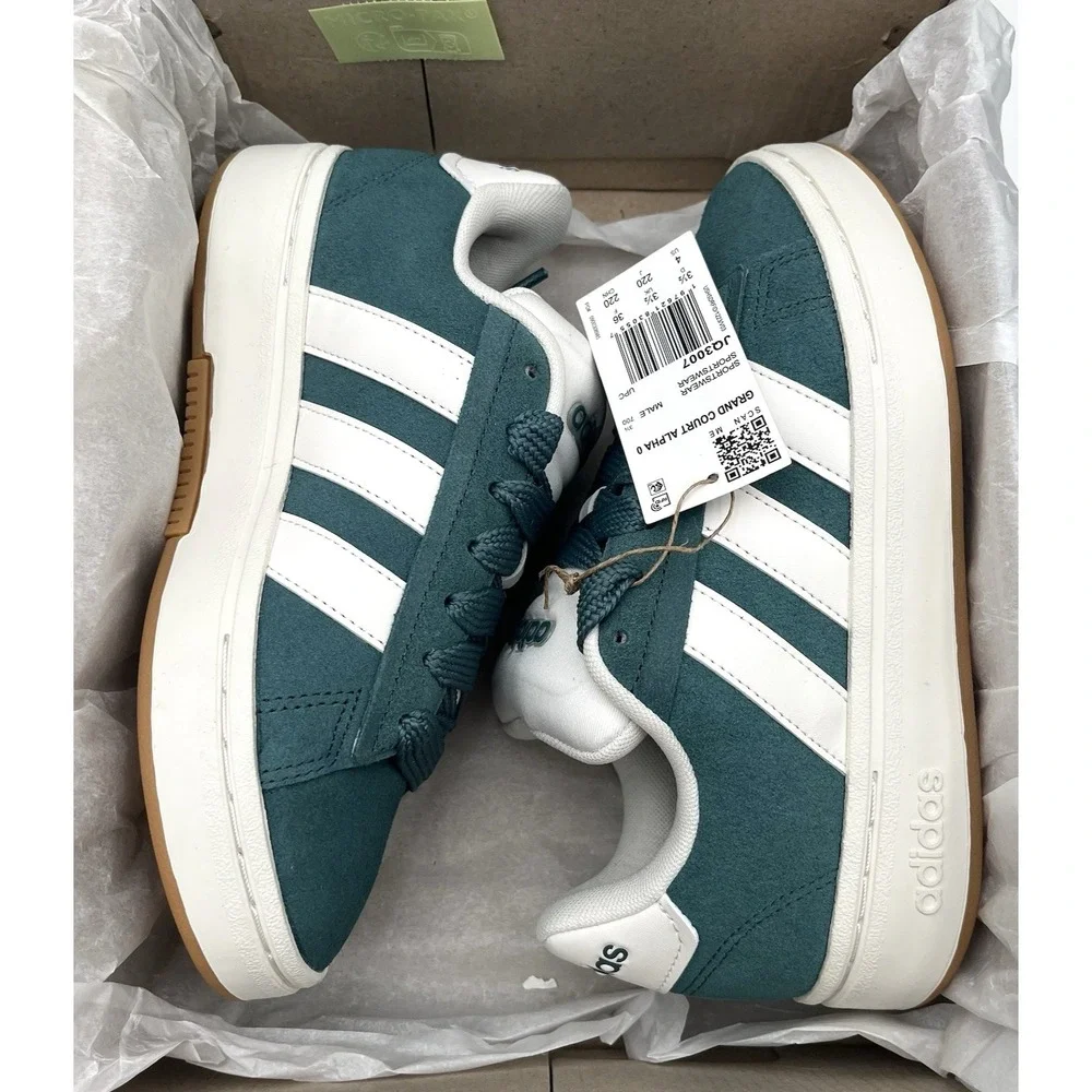 Adidas Grand Court Alpha Mens Youth Boys Classic Style Shoes Size 4 Green White